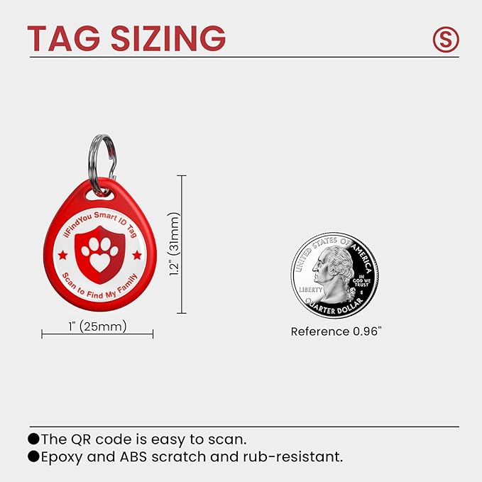 Cat Tags Personalized Small, QR Code Cat Name Tags for Kitten Collar, Scan Location Alerts, Red S