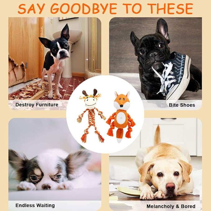 Rope Dog Toys to Keep Them Busy - Tug of War Dog Toys for Boredom Plush Interactive Squeaky Puppy Toys for Small Medium Large Dogs