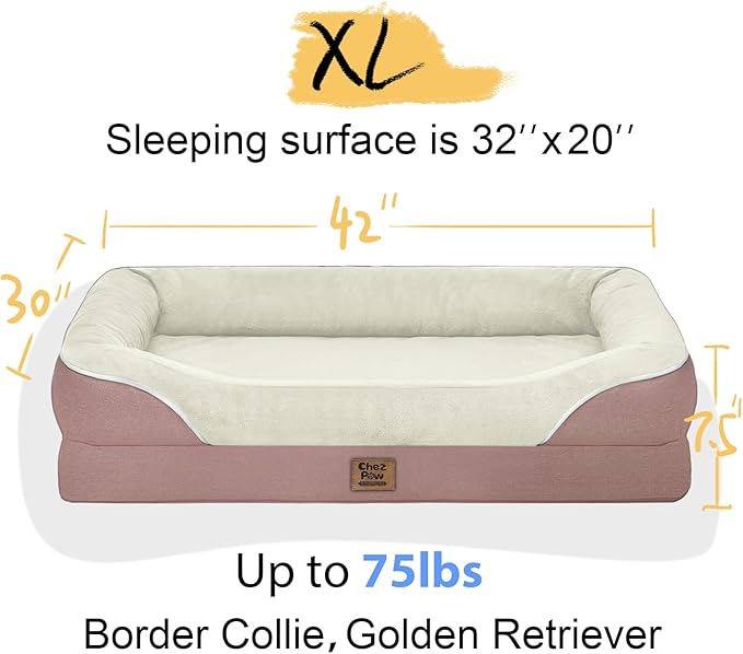 Orthopedic Washable Large Dog Bed - Removable Orthopedic Foam Dog Beds with Bolsters Waterproof Large Dogs Bed and Non-Slip Bottom