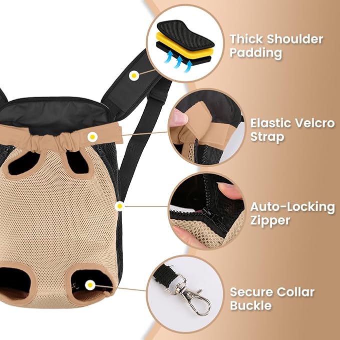 Dog Backpack Carrier, Pet Sling Front Backpack for Small Medium Dogs 10-16 Lbs, Legs Out, Adjustable Wearable Puppy Chest Travel Bag, Thick Straps & Cushion, Easy-Fit for Hiking/Walking/Camping