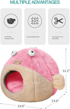 Cat Beds for Indoor Cats - Cat Bed Cave with Removable Washable Cushioned Pillow, Soft Plush Premium Cotton No Deformation Pet Bed, Lively Pufferfish Cat House Design, Pink, Multiple Sizes(S)