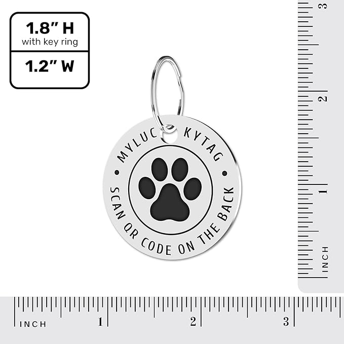 MYLUCKYTAG QR Code Stainless Steel Pet ID Tag - Personalized Online Profile, Location Alert Email, Digital ID, Durable Dog Collar Tag