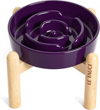 LE TAUCI Ceramic Slow Feed Dog Bowls, Elevated for Small Breeds, Anti-Gulping, Non-Slip, 6 inch, Purple