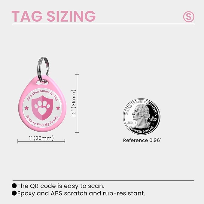 Cat Tags Personalized Small, QR Code Cat Name Tags for Kitten Collar, Scan Location Alerts, Pink S