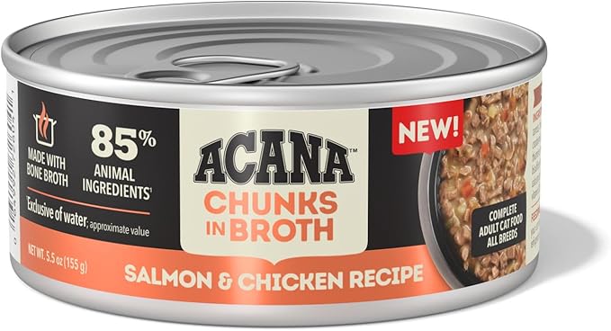ACANA Chunks in Broth Wet Cat Food Salmon & Chicken Recipe 5.5oz Cans (6 Count)
