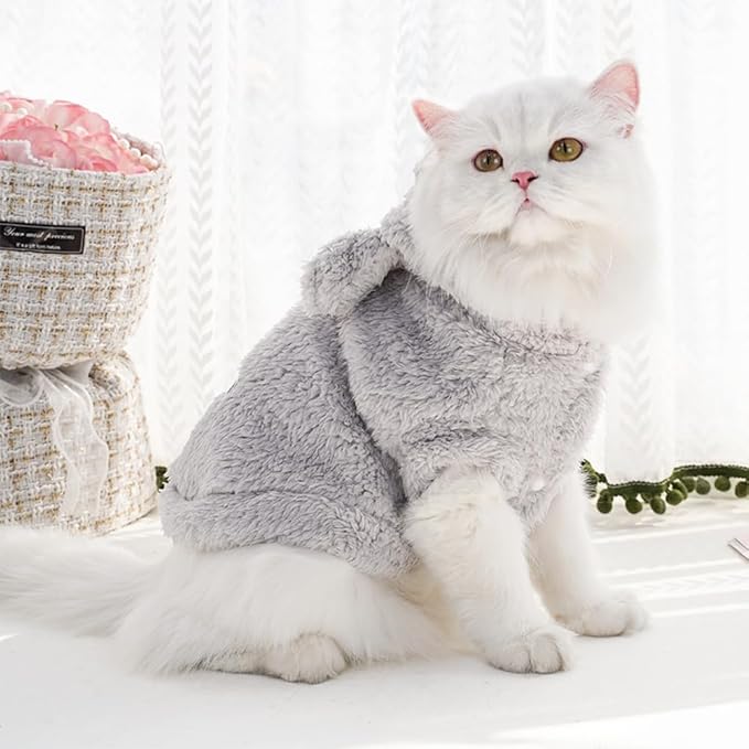 Easter Dog & Cat Outfit - Bunny Ears Hoodies, Fleece Puppy Clothes, Warm Dog Sweatshirt & Cat Costume (Large, Grey)