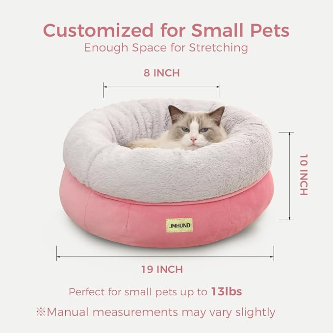 Cat Bed for Indoor Cats,Round Cat Bed for Small Pets,Washable Pet Bed with Non-Skid Bottom,Pet Bed for Puppy and Kitty,19 Inches,Pink