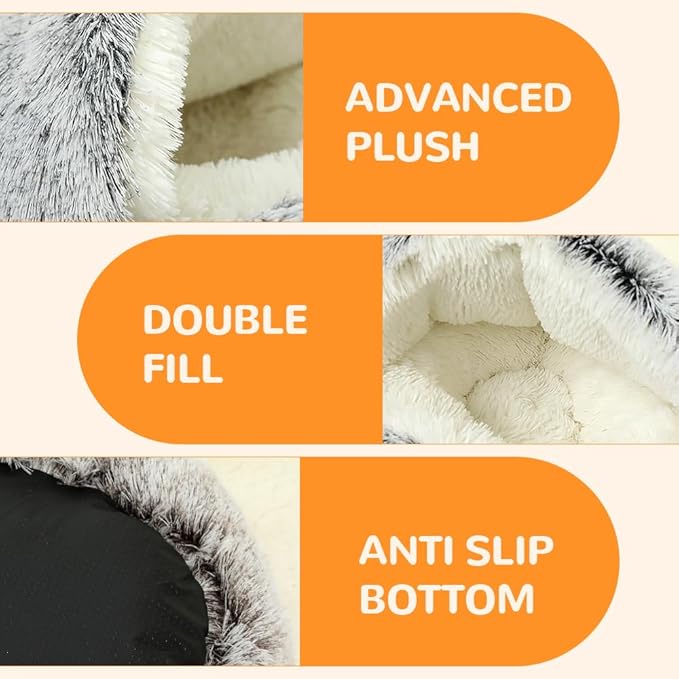 Cat Nest Bed, 2026 New Cat Beds for Indoor Cats, Portable Fluffy Pet Bed, Durable Covered Cats Bed for Indoor Use, Soft Puppy Dog Beds for Pet Owners (Gray, Large)