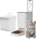 Automatic cat Feeder and Water Fountain,4L WiFi Dry Auto Pet Food and 2.2L Water Dispenser Set,Small Timed Self Feed Smart APP Feeding Stainless Steel Bowl(White)