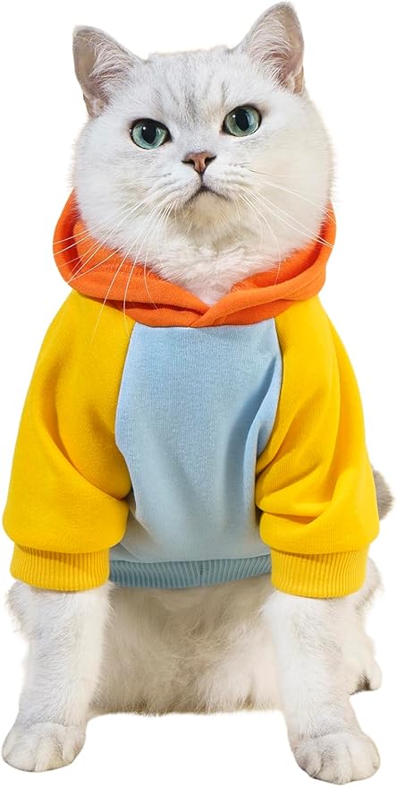 QWINEE Basic Dog Hoodie Sweatshirt Puppy Sweater Warm Cat Costumes Pet Clothes for Chihuahua Puppy Kitten Small Medium Dogs Orange and Blue X-Large
