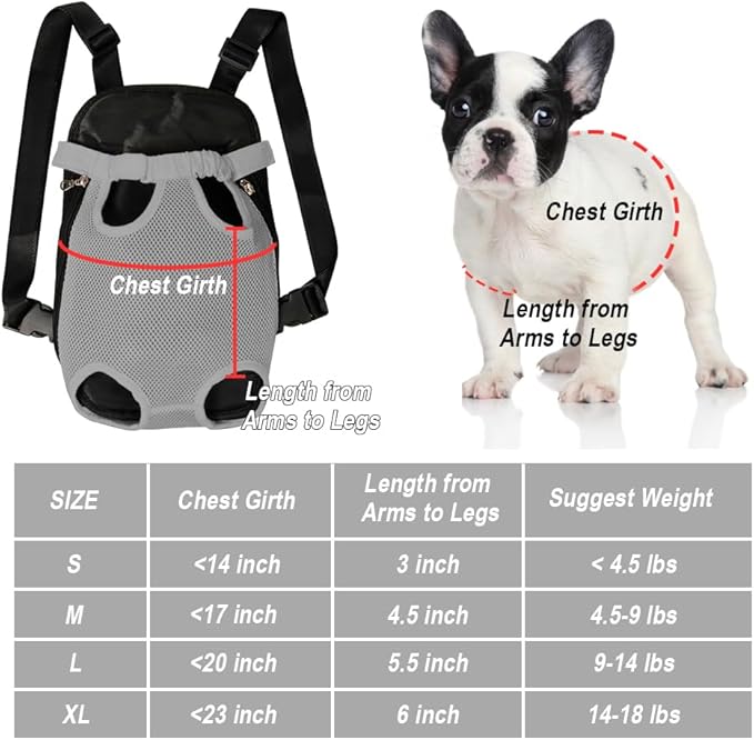 FEimaX Dog Carrier Backpack Pet Legs Out Front Cat Travel Bag, Adjustable Puppy Backpacks Carriers Hands-Free for Small Medium Dogs Cats Hiking Traveling Camping Daily Walking (Large, Grey)