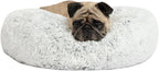 Best Pet Supplies Round Donut Dog Bed with Plush Faux Fur Fabric, Calming, Anti-Anxiety Cushion for Indoor Pets, Slip-Resistant Base, Soft Ergonomic Support - Light Warm Gray, 30x30x8''
