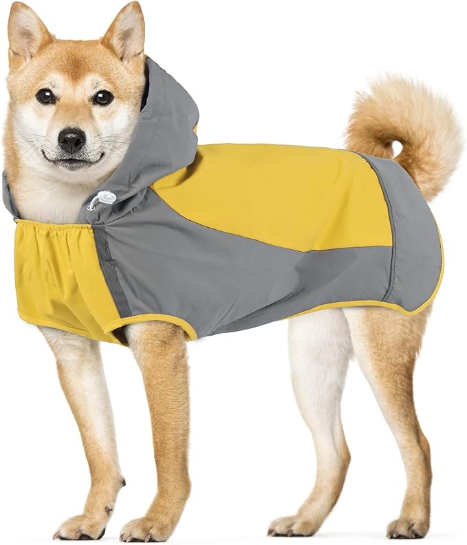 IECOii Dog Raincoats for Large Dogs,Waterproof Large Doggy Rain Jacket with Hood,Reflective Breathable Pet Rain Coat with Hood,Ideal for Adventures, Walking, Hunting in Dark,Yellow,XL