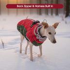 FUAMEY Dog Coat for Medium Dogs,Waterproof Dog Winter Jacket with Harness Built in Puppy Cold Weather Coats Reflective Pet Vest with Zipper Warm Fleece Dogs Snowsuit Windproof Christmas M