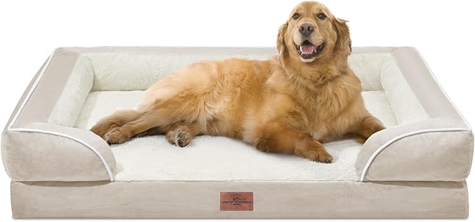 Comfort Expression XL Dog Beds for Extra Large Dogs, Waterproof Orthopedic Dog Bed with Bolster, Washable Pet Sofa Couch with Removable Cover & Non-Slip Bottom(X-Large,Beige)