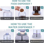 Meikuler Automatic Dog Cat Feeder and Water Dispenser Set,Waterer and Gravity Food Feeder for Small & Medium Dogs Cats Puppies,Large Capacity 1 Gallon x 2 (Grey)