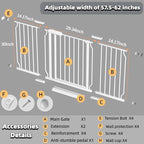 TSAYAWA 57.5"-62" Extra Wide Auto Closing Baby Safety Gate for Stairs & Doorways, Pressure Mounted No Drill Pet Gate with Walk-Through Door - Heavy Duty Childproof Gate for Toddlers, Kids, Dogs