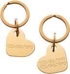 Solid Brass PET TAG - Modern, Minimal Pet IDs. Durable, Lifetime Tags with deep Cut Text. Includes Space for Two Phone Numbers. (Heart)