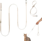 Cat Harness and Leash Set, Lightweight Escape Proof Cat Harness Leash with Padded Handle, Adjustable Cat Leash and Harness for Kitten Small Large Cats Walking Training (Linen, M)