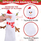 SCENEREAL Stuffless Christmas Squeaky Dog Toys for Small Medium Large Dogs, Plush Tough Pet Chew Toy, Durable No Stuffed Puppy Teething Toys for Boredom and Stimulating (Elk & Hedgehog & Snowman)