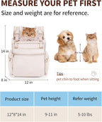 OFY Cat Carrier Puffy Backpack Breathable Small Dog Front Backpack Large Space for Small Dogs, Drawstring & Water-Resisant Pet Bag for Travel Hiking, Beige Gray Patent Pending