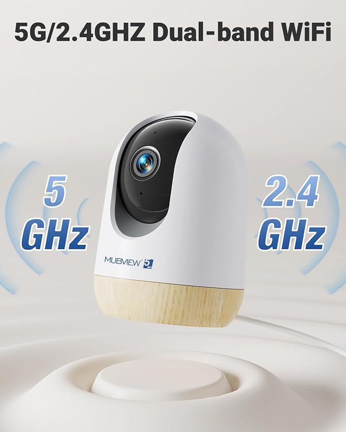 MUBVIEW 5MP Plug-in Indoor Security Camera no Subscription, 5/2.4G WiFi Pet Cam Indoor with Phone App, Dog Camera with Speaker, Night Vision, Motion Detection, Auto Tracking, Cat/Elder/Baby Monitor