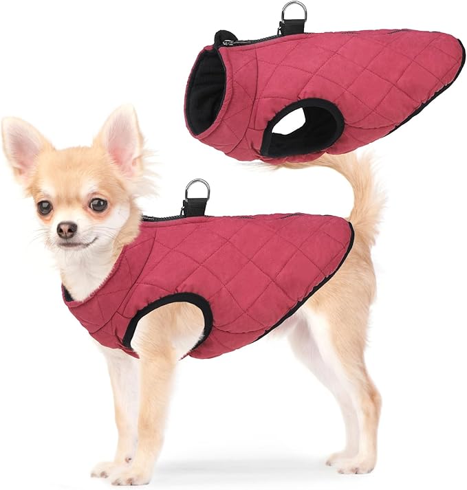 SCENEREAL Winter Vest Coat With Harness Built-In, Warm Jacket for Small Medium Dogs, Cold Weather Coat With Zipper, Fleece Puffer Vest Windproof Snow Clothes for Puppy Pet