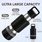 Insulated Dog Water Bottle with Travel Bowl, Portable Water Bottle Dispenser, Accessories for Road Trip, Hiking, Camping, Outdoor, Leak-Proof, Detachable (Black)