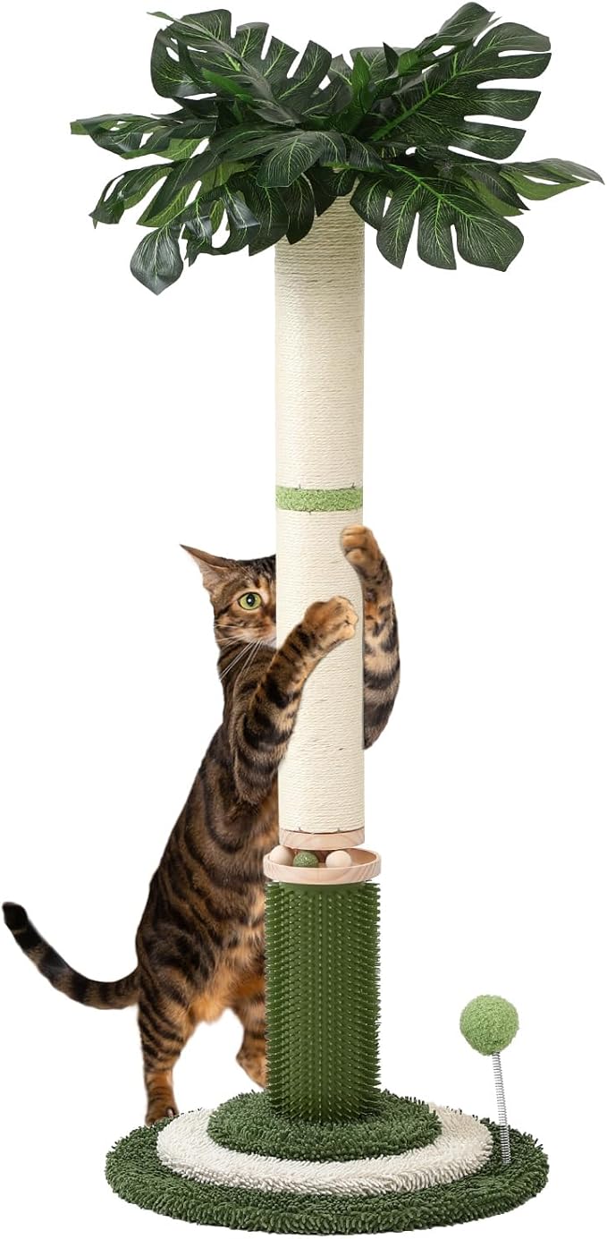 EMUST Cat Scratching Post - 41.3" Tall Cat Scratcher with Interactive Ball Track for Indoor Cats, Cat Post with Self Groomer for Kittens and Adult Cats Protect Your Furniture