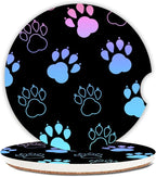 2 Pack Absorbent Car Coasters for Cup Holders,Ceramic Coasters with Cork Back and Finger Slot, Auto Accessories for Women & Men,2.56"(Gradient Black Dog paw Print)