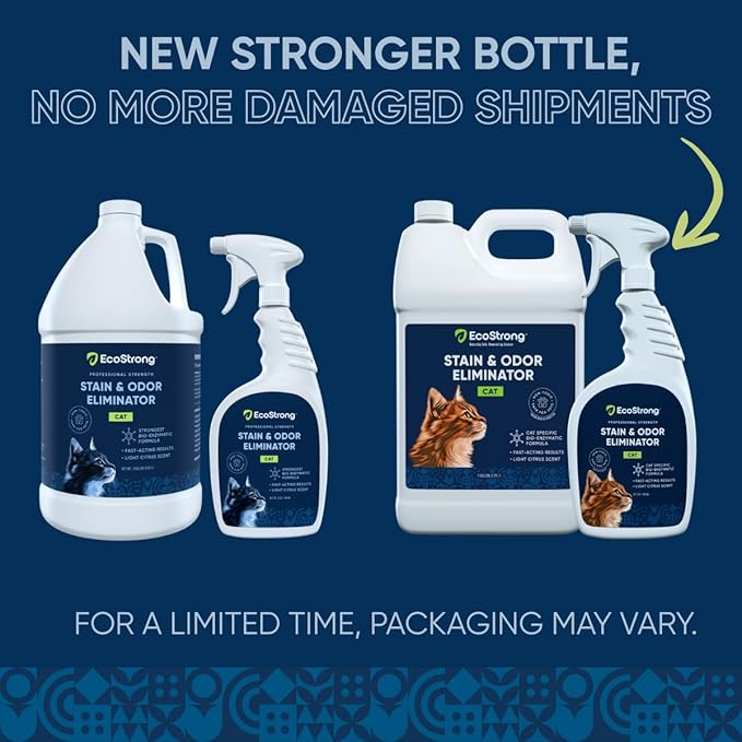 Eco Strong Cat Stain and Odor Remover| Enzyme Urine Odor Neutralizer - Stain Remover for Carpet, Litter Boxes, Bedding, and Laundry [160 Fl Oz Bundle]
