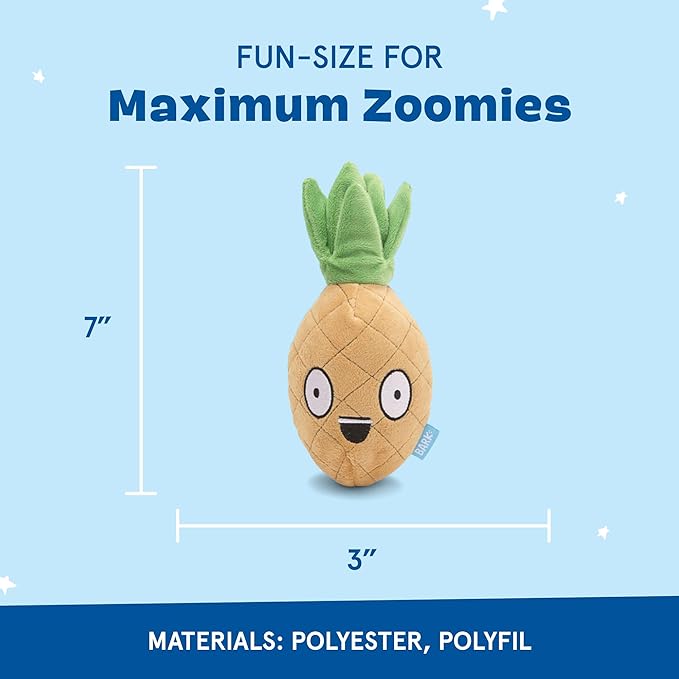 Barkbox Dog Toy 2 in 1 Interactive Plush Exterior with Squeaker & Crinkle Material, Tearable Dog Toy with Squeaky Spikey Ball Inside, Ideal for Toy Destroyers - Penny The Pineapple, Small