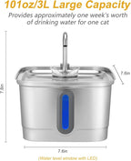 Stainless Steel Cat Water Fountain, 101oz/3L Automatic Pet Water Fountain, Dog Water Fountain with Replacement Filters for Cats, Small Dogs (4 Filters and 4 Sponges)
