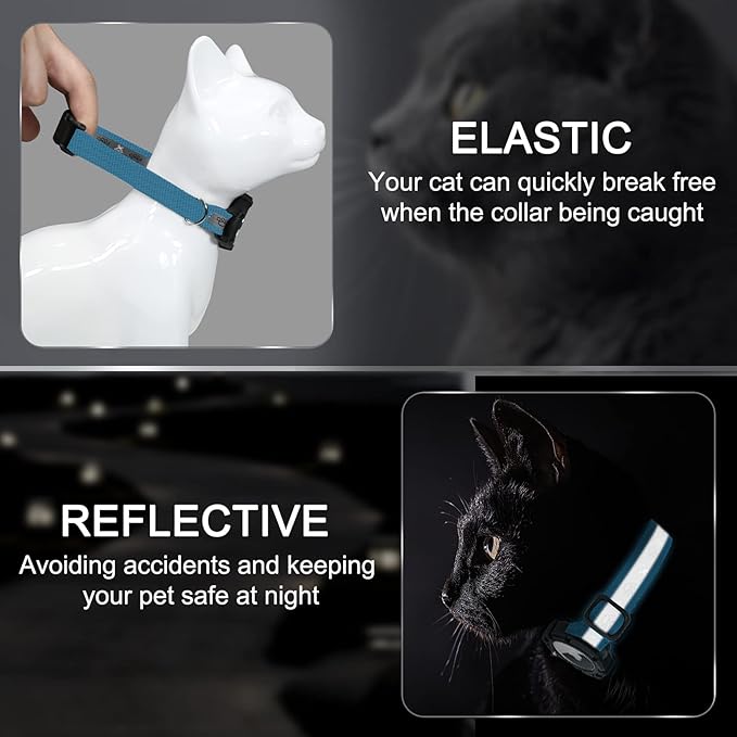 Reflective AirTag Cat Collar, Integrated Cat Tracker Collar with Air Tag Holder and Bell, Safety Elastic Band Cat GPS Collars for Girl Boy Cats, Kittens and Puppies (Blue, XS)