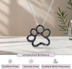 Jewelili Sterling Silver or Yellow Gold Plated Sterling Silver Dog Paw Pendant Necklace for Women | Treated Black or Natural White Round Diamonds | 18" Rolo Chain | Luxury Jewelry Gift for Her | Gift Box Included