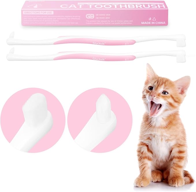 4 Pcs Dual-Sided Cat Toothbrush with Micro Brush Head, Ultra Soft Nano Bristles Pet Toothbrush Kit, Kitten/Puppy Toothbrushes, Fit into Cats/Small Dogs Mouth, Avoid Bleeding Gums