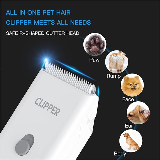 2-in-1 Professional Dog Grooming Kit - Low Noise, Waterproof, USB Rechargeable, and Safe Ceramic Blade - Gift for Dogs and Cats (White)