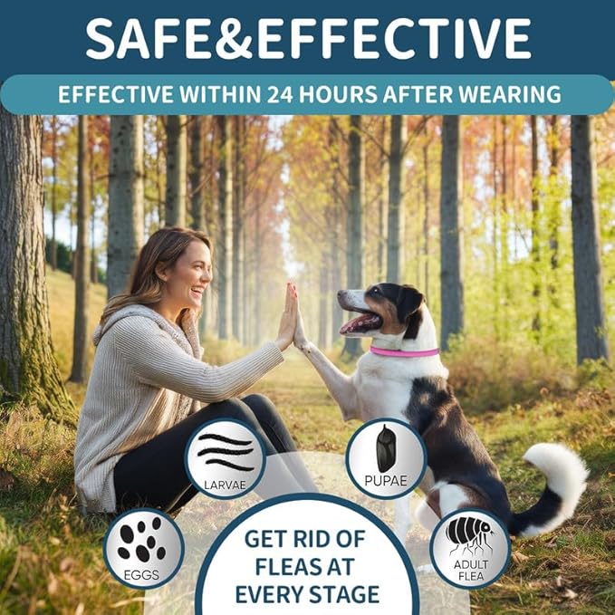 4 Pack Flea Collar for Dogs, Flea and Tick Collars for Dogs, 32 Months Flea and Tick Prevention for Dog, Dog Flea and Tick Treatment, Water-Resistant & Adjustable Flea Collar - Pink