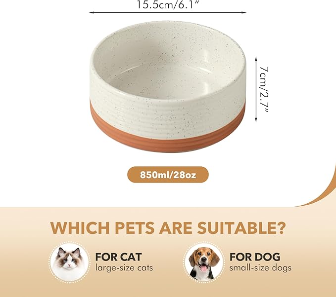 Ceramic 6.1inch Dog Bowl for Small Breed Dogs, Anti-Slip and Weighted Pet Food and Water Dishes(Single Bowl, Vanilla White)