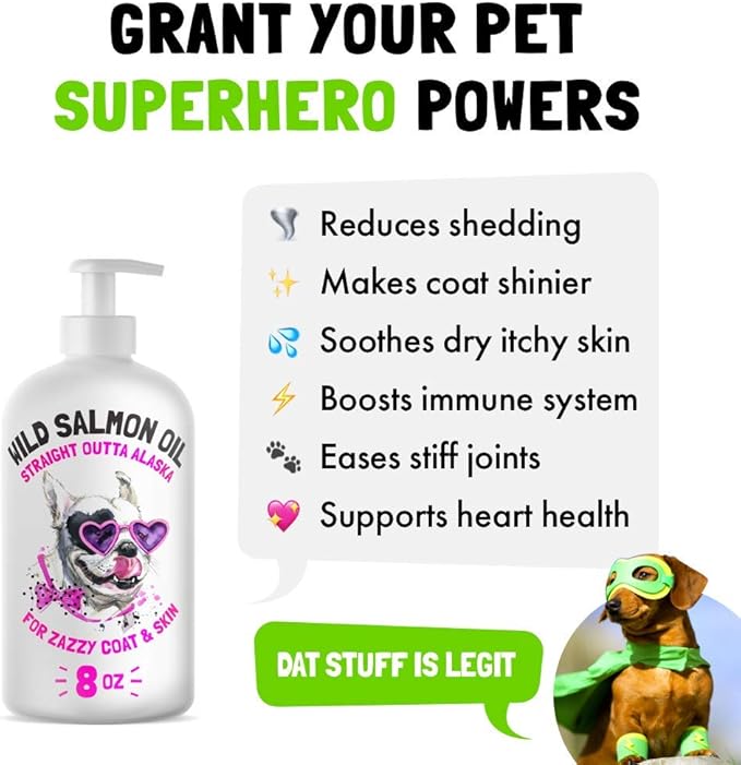 Wild Alaskan Salmon Oil for Dogs & Cats - Pure Fish Omega 3 6 9 Liquid EPA DHA Fatty Acids - Skin & Coat Supplement - Supports Joint Function, Brain, Eye, Immune & Heart Health - Made in USA 8 oz