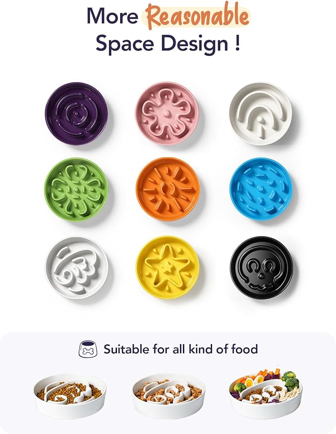 LE TAUCI Slow Feeder Dog Bowls Ceramic,3 Cups Slow Feeding Dog Bowl Medium Large Breed, Pet Bowl for Fast Eaters, Puzzle Pet Dishes, Angle White