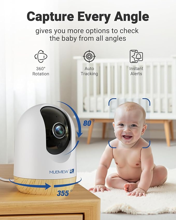 MUBVIEW Pan/Tilt Cameras for Home Security Indoor, 5MP Pet/Cat/Dog Camera with Phone App, 2.4/5 GHz WiFi Baby Monitor, Indoor Cam, Night Vision, 7X24 Record, 2-Way Audio, Motion Tracking, 2-Pack