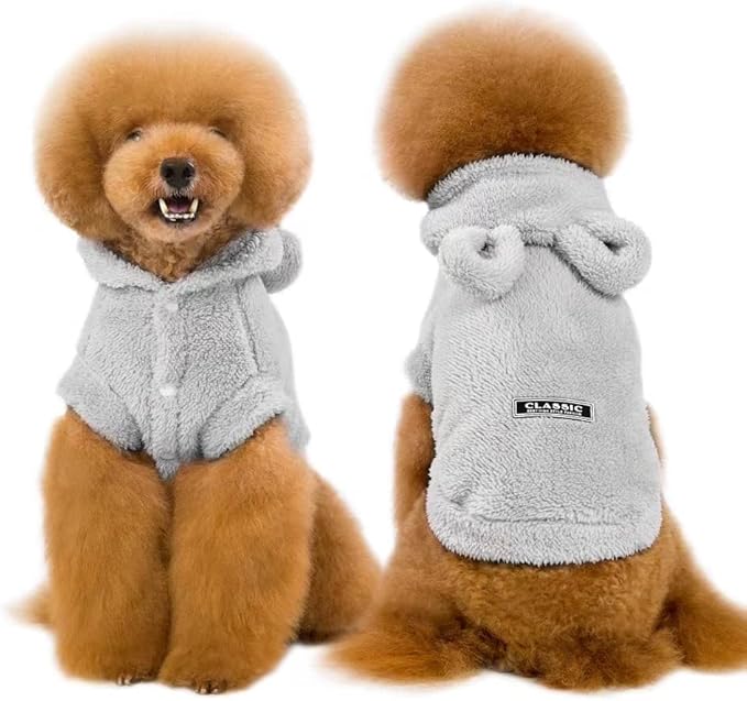 Easter Dog & Cat Outfit - Bunny Ears Hoodies, Fleece Puppy Clothes, Warm Dog Sweatshirt & Cat Costume (Large, Grey)