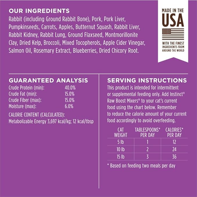 Instinct Raw Boost Mixers Freeze Dried Cat Food Topper, Grain Free - Farm-Raised Rabbit, 6 oz. Bag
