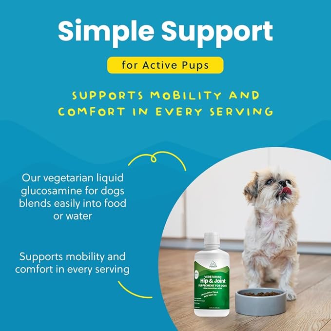 Plant-Based Liquid Glucosamine for Dogs, 1600mg Joint Support with Chondroitin, MSM & Omega 3-6-9, Shellfish-Free Dog Arthritis Supplement for Mobility & Flexibility, Made in USA, 32 oz