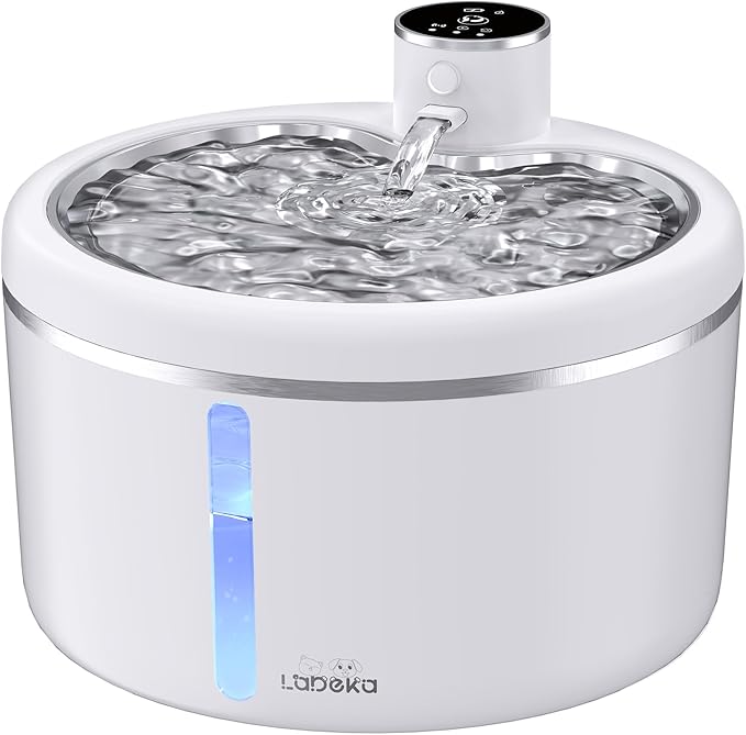 Wireless Cat Water Fountain with Stainless Steel Tray, Battery Operated Cat Fountain - 102oz/3L Automatic Pet Water Dispenser, Easy Clean with Motion Sensor for Cats, Dogs-2Filters