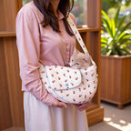 Floral Dog Sling Carrier, Breathable Cotton Hand-Free Cat Carrier,Chest Pet Purse for Small Dog Cat 3-12 lbs (White, Medium)