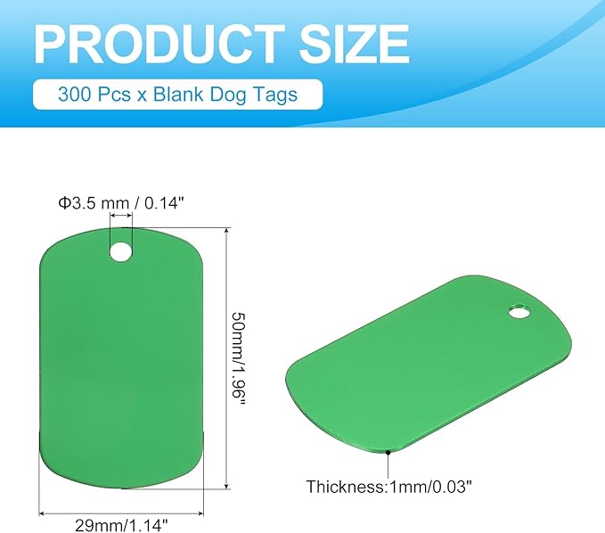 MECCANIXITY Blank Dog Tags Rectangle Blank Aluminum Blank Keychains Laser Engraving Blanks ID Name Tag Metal Personalized Pet Tags for DIY Crafts Green, 300 Pack
