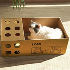 3-in-1 Multi-Functional Cardboard Cat Scratcher Box with Double-Sided Scratch Pad and Interactive Toy Assortment - Includes Refillable Pads and Treat Puzzle Box - Ideal for Indoor Cats