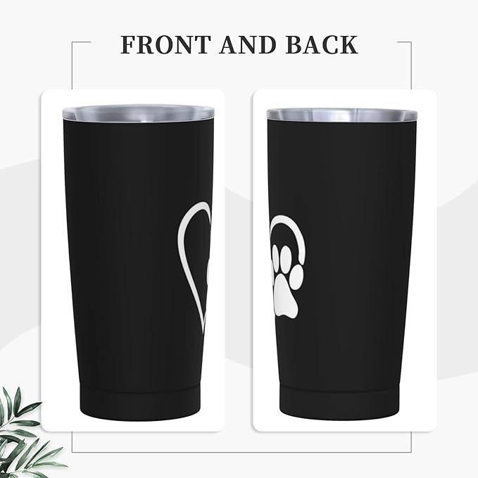 Dujiea 20oz Tumbler With Lid And Straw, Dog Pet Paws Love Heart Vacuum Insulated Iced Coffee Mug Reusable Travel Cup Stainless Steel Water Bottle